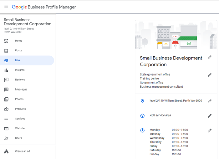 Image of the Google Business Profile dashboard.