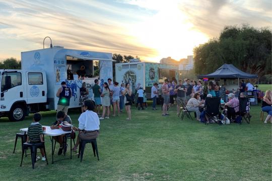 Photos of food trucks at an event in the Perth metropolitan area.
